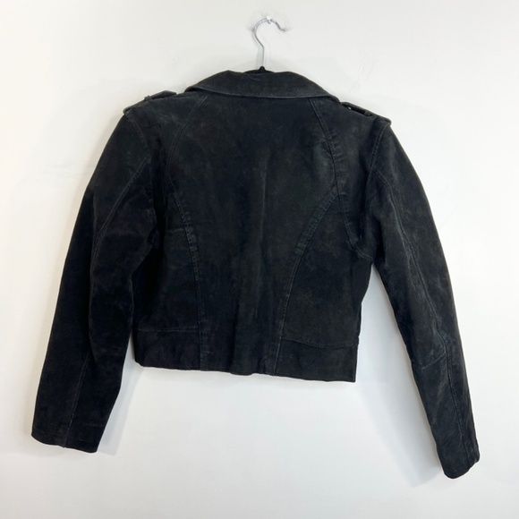 Vero Moda Jeans black suede leather cropped asymmetrical zipper moto jacket L - Picture 5 of 14